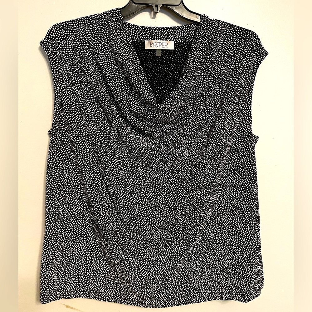 Kasper Black and White Scoop Neck Blouse